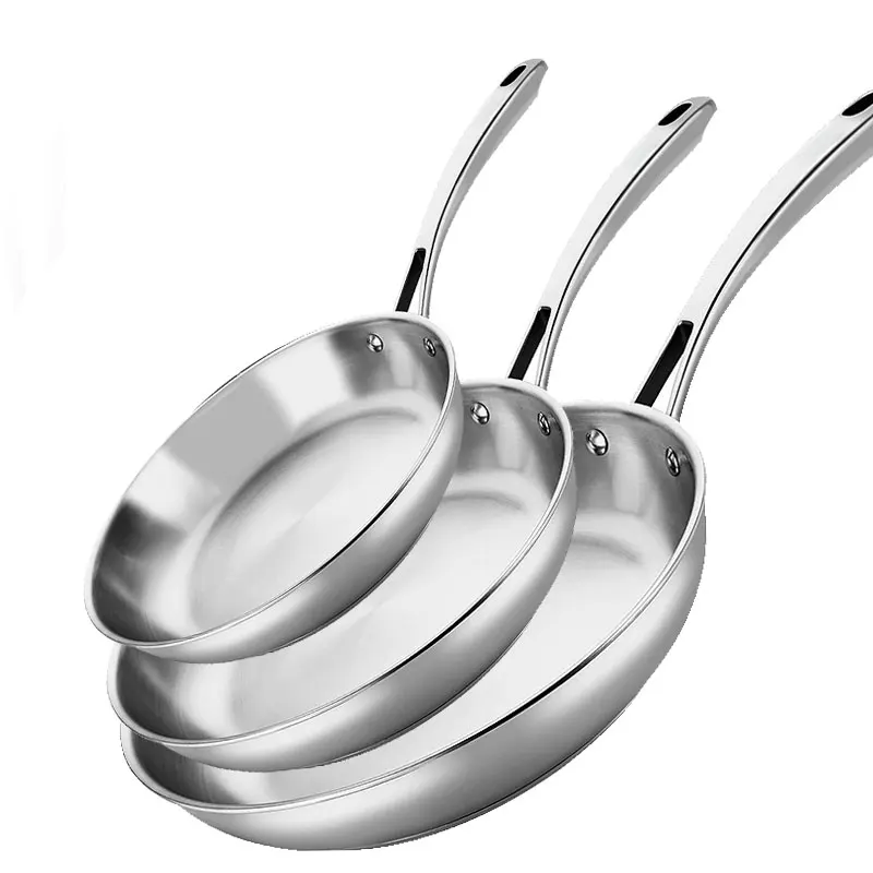 24/26/28cm Stainless Steel Frying Pan Non-coating Kitchen Cooking Pot Steak Egg Frying Pan Skillet Gas Stove Induction Cooker