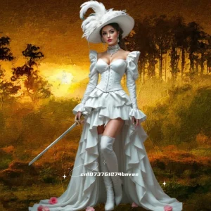 Vintage Steampunk Corset Prom Dress Long Sleeves High Low White Victorian Evening Gown Customized Women Special Occasion Wear