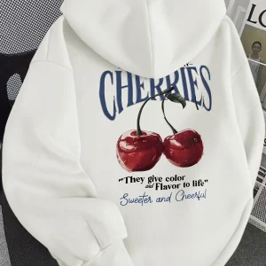 Hoodie Women's Cherry Print Hooded Sweatshirt Oversized Casual Pullover with Cherry Graphic Hoodies Hip Hop