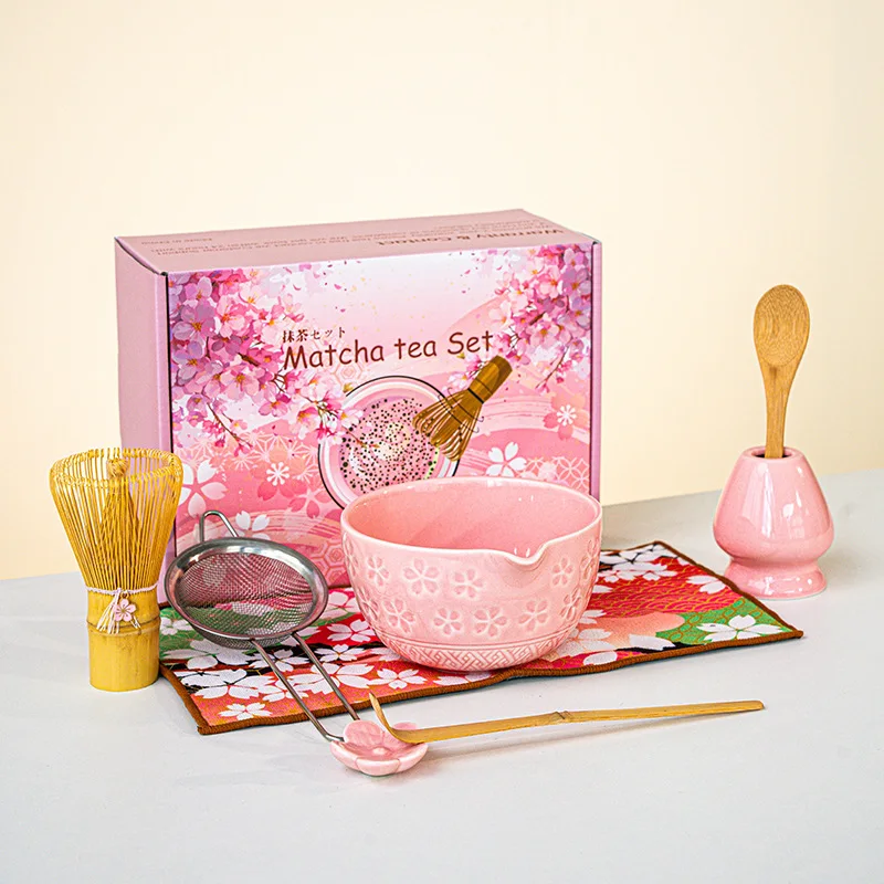 Matcha Whisk Set, Ceramic Bowl Matcha Kit & Handcrafted Bamboo Chasen, Complete 4/5 Pcs Matcha Set for Valentine's Day Gifts