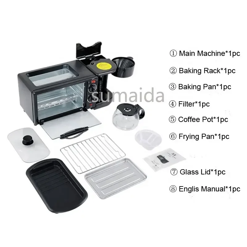 Home Use 3 In 1 Breakfast Makers Multi Function Breakfast Machine with Electric Heater 9L Toaster Oven Coffee Maker Frying Pan - Image 6