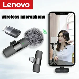 Lenovo Bluetooth 5.3 Mini Portable Wireless Lavalier Microphone for Live Broadcast Gaming Audio Video Recording iPhone Android
