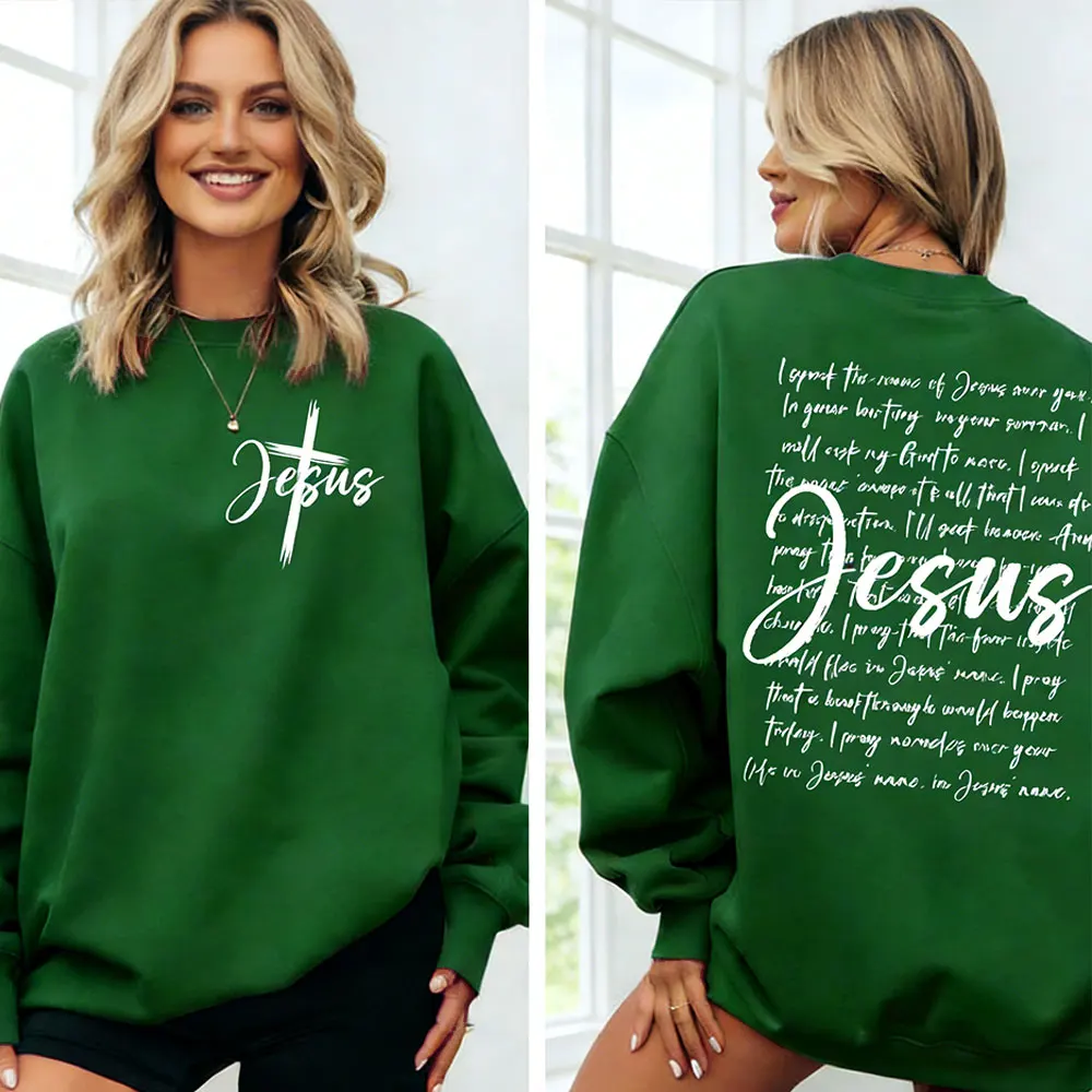 Jesus Sweatshirt I Speak The Name of Jesus Christian Religious Pullover for Women Jesus Cross Sweater Bible Verses Faith Hoodie - Image 3
