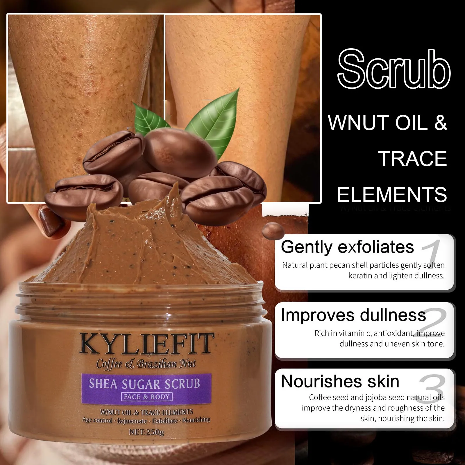 KYLIEFIT Natural Exfoliating Salt Body and Face Scrub, Lightening, Moisturizing, Remove Dark Spots, Acne, Stains, Wrinkles - Image 4