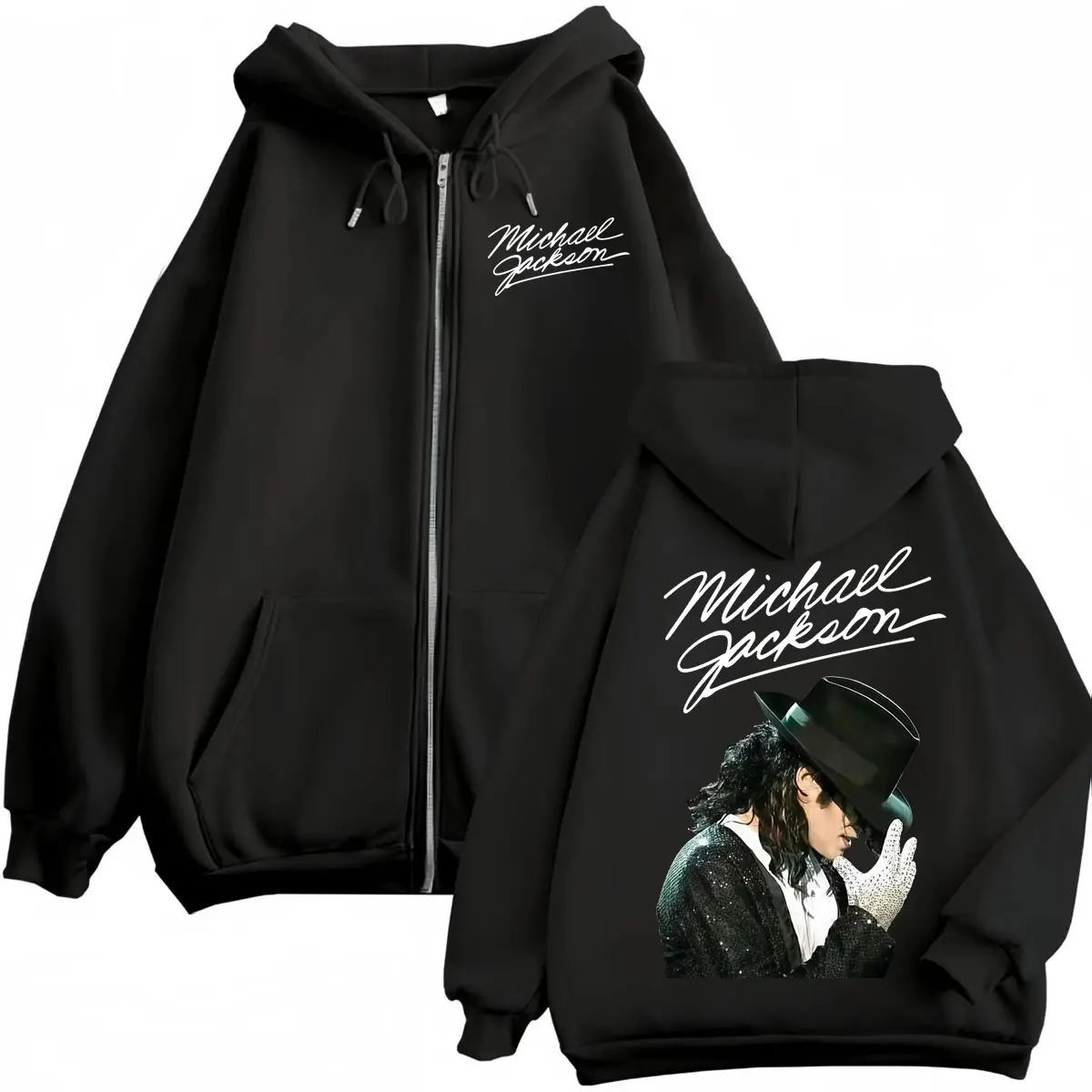 Michael Jackson 90's Classics Zipper Hoodies Men Women Clothing Rock Fashion Zip Up Pullovers Casual Loose Fleece Sweatshirts