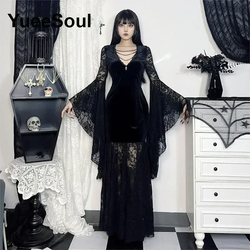 Halloween Gothic Grunge Punk Women Dress Long Sleeve Lace Slim Black Dresses 2026 New Y2K Harajuku Lolita Fairy Core Party Dress - Image 4