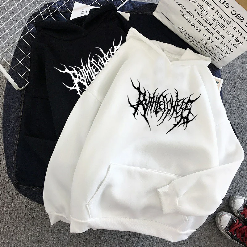 Punk Retro Gothic Fashion Cool Big Size Adult Long Sleeve Hooded Sweatshirt Autumn Winter Daily Casual Loose Street Clothing