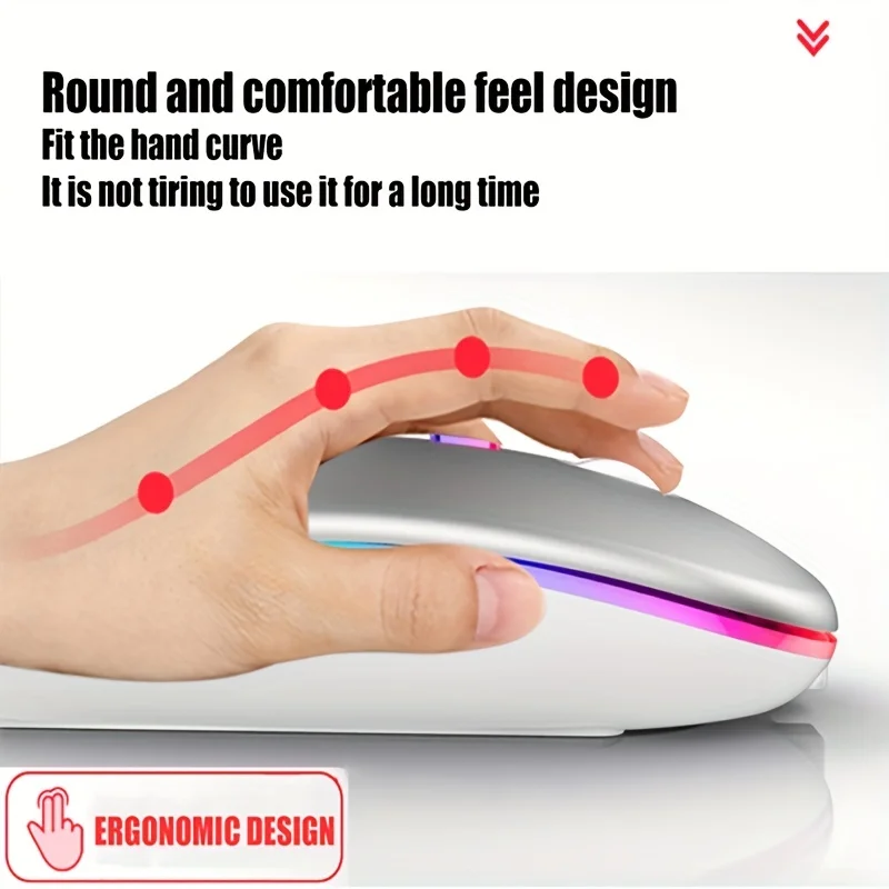 Wireless Bluetooth Mouse 2.4G Dual Modes Rechargeable Mice RGB Ergonomic Silent Click Mouse For PC Computer iPad Laptops 3600DPI - Image 4
