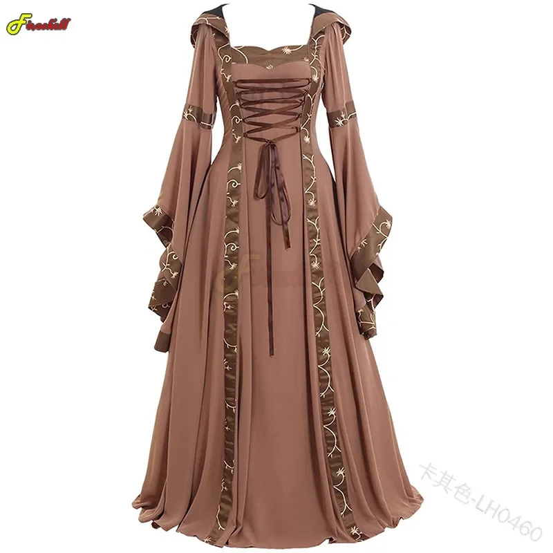 Women Steampunk Medieval Dress Renaissance Gothic Cosplay Costume Hooded Long Dress Women Retro Fancy Clothes Halloween 5XL - Image 3