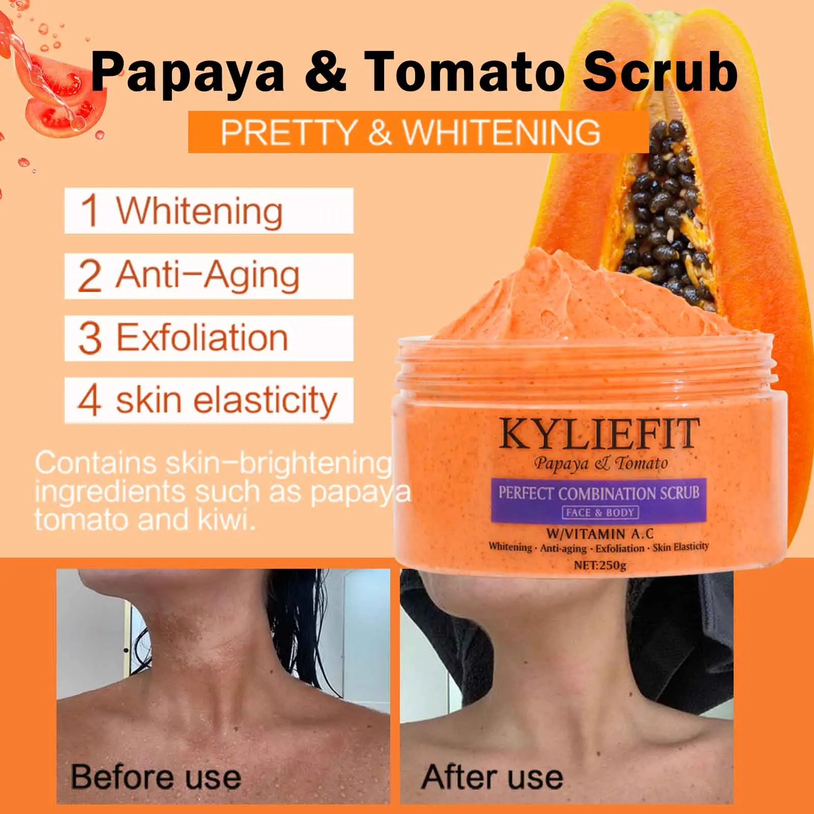 KYLIEFIT Natural Exfoliating Salt Body and Face Scrub, Lightening, Moisturizing, Remove Dark Spots, Acne, Stains, Wrinkles - Image 3