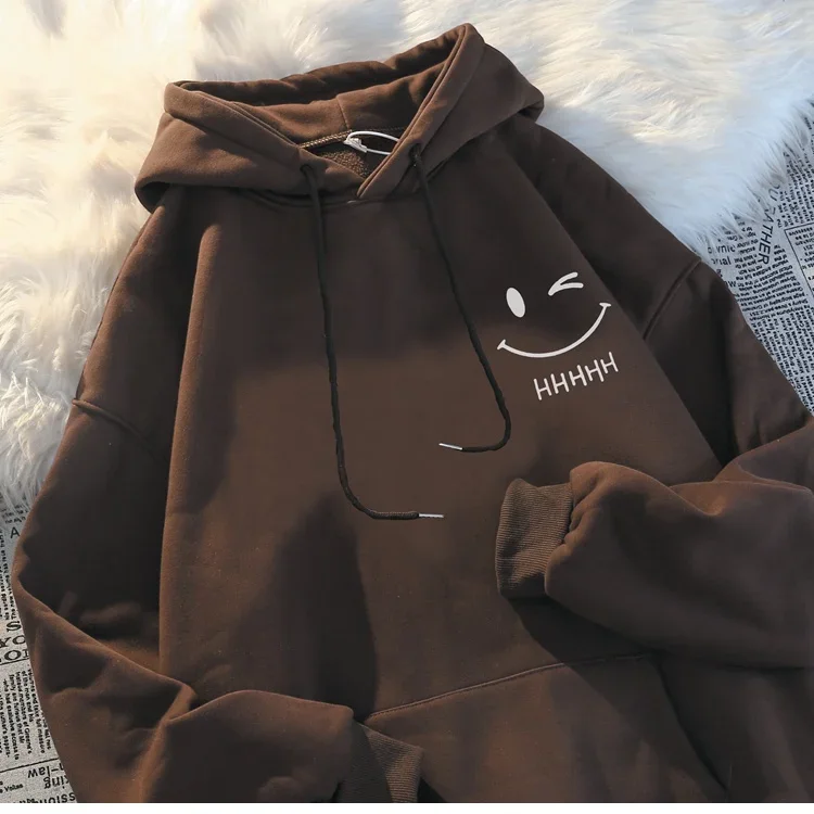 Women's Smiling Face Funny Fashion Couple Hooded Sweater American Heavyweight Loose Thickened Cashmere Boys' Hoodie Pullover Top - Image 5