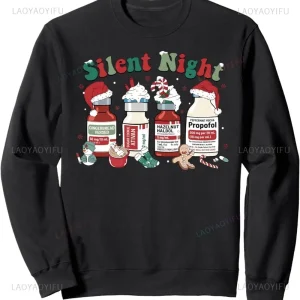 Retro Propofol Silent Night Sweatshirt ICU Nurses Funny Merry Christm Sweatshirt Christmas Hoodie Oversized Hoodies Sweater