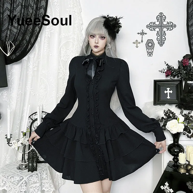 Halloween Gothic Grunge Punk Women Dress Long Sleeve Lace Slim Black Dresses 2026 New Y2K Harajuku Lolita Fairy Core Party Dress - Image 6