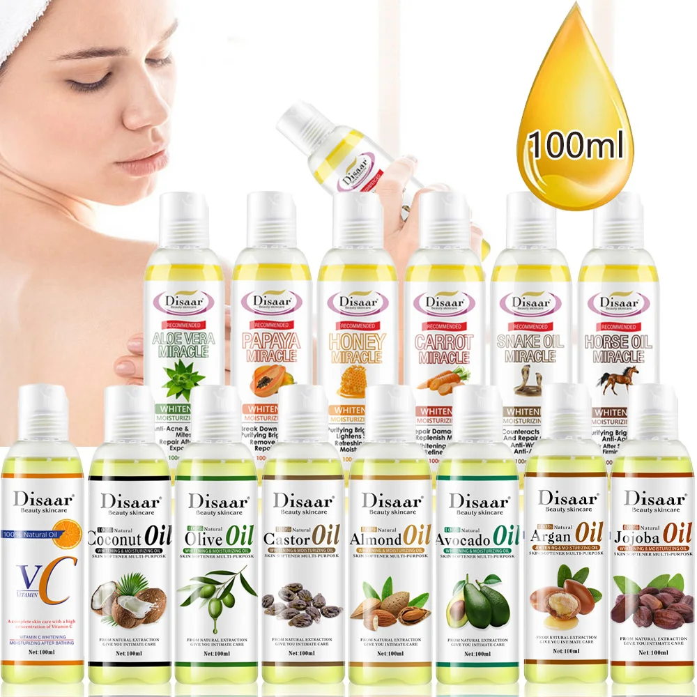 100ml Pure Natural Plant Essential Oils Aloe VC Avocado Honey Snake Argan Olive Carrot Massage Oil Repairing Smoothing Skin Care