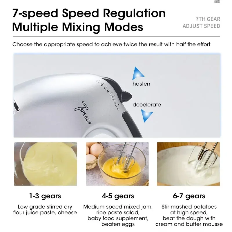 Handheld Electric Egg Beater, Household Automatic Mixer, Handheld Food Cake Bread Baking Dough Mixer, 7-speed Cream Blender - Image 6